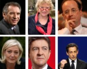 Six des onze candidats aux élections présidentielles françaises : François Bayrou, Eva Joly, François Hollande, Marine Le Pen, Jean-Luc Mellenchon et Nicolas Sarkozy  
