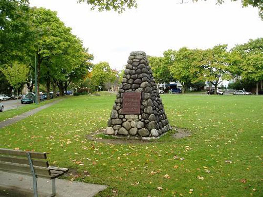 A marker placed at the location of the Marpole Midden. Photo courtesy of Parks Canada  