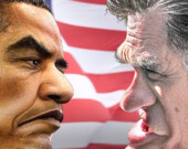 Le duel Obama-Romney. Illustration par Donkey Hotey  