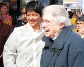 Sister Elizabeth Kelliher (right) with MLA Mable Elmore. | Photo by Brent Granby, Flickr  