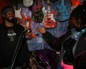 Poets Kevan Cameron and Valerie Mason-John perform some spoken word at the Jimi Hendrix Shrine on Union Street. | Photo by Florence Hwang  