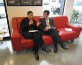 Guo Ding interviews Bai Xianyong, a well-know writer in China as well as in US | Photo courtesy of Guo Ding  
