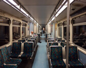 Vue d’un wagon de train vide à Los Angeles.  