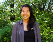 SFU Honours Environmental Sciences student, Tesicca Truong, outside Lupii Cafe, a zero-waste coffee shop in Champlain Heights. | Photo by Janmie Gunawardena