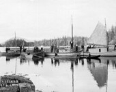 Icelandic settlers’ fishing boats, Hunter Island, BC, 1915. | Photo by Dr. E. J. Fridleifson