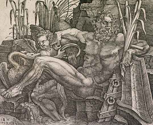 Giovanni Battista Scultori, The River God Po and a Putto (detail), 1538, engraving on paper, 11.4 x 14.0 cm, Collection of the Morris and Helen Belkin Art Gallery, The University of British Columbia, from the Fine Arts Department Study Collection, 1973, BG 467.  