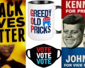 Image: BLM Wilton Blacke. GOP: CP. Mask: CC. Kennedy/Johnson: U.S. Democratic Party.  