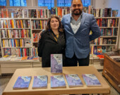 Tchadas and Sarah Leo at a Lucky’s Books book launch for Xwémalhkwu Hero Stories: A Graphic Novel (2024), UBC’s ongoing project with the Homalco First Nation. — Photo by Prudence Kelly-Andrews