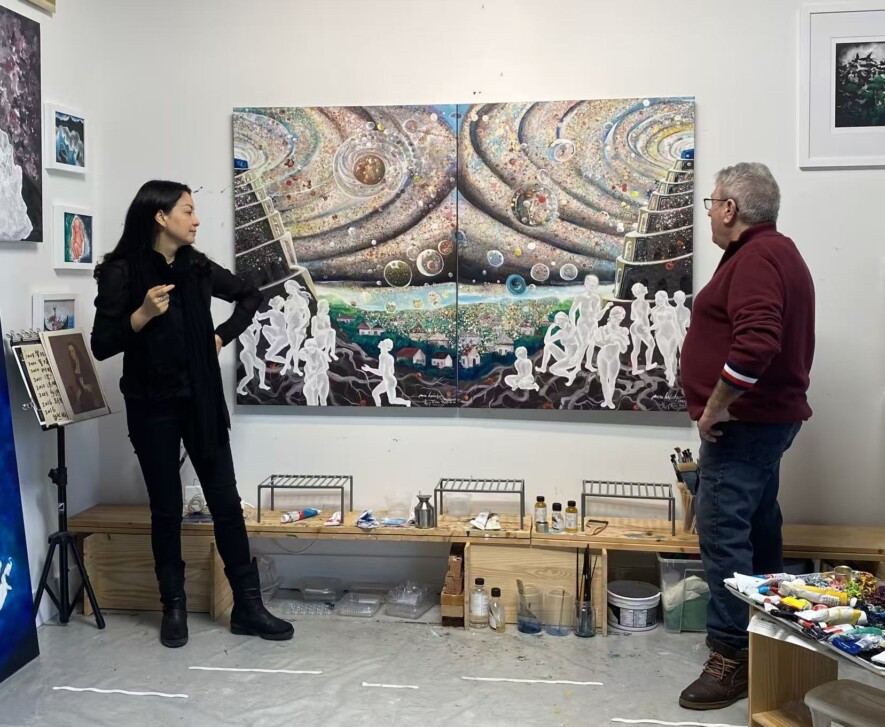 Guo Yan and Pepe Hidalgo standing in front of their work Photo Courtesy of Rachel Chen  