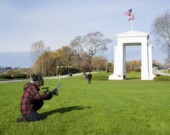 Director Ying Wang filming at the Peace Arch | Courtesy of Ying Wang   