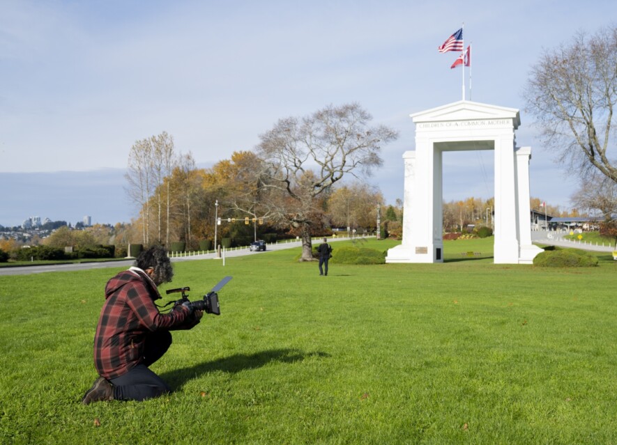 Director Ying Wang filming at the Peace Arch | Courtesy of Ying Wang   