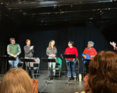 Judd Palmer, Amanda Lisman, Alexandra Lainfiesta, Mariló Núñez, Rosa Stewart for reading of Bella Luz, Victoria 2025. | Photo courtesy of Hapax Theatre.  