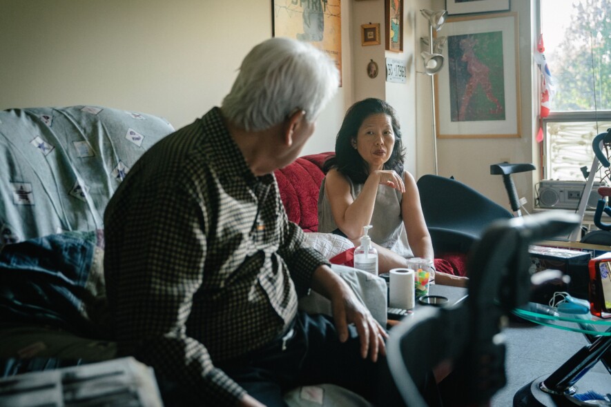 Min Sook Lee and her father (production still). | Credit Elana Emer.  