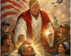 « Pour couronner le tout, possédant le don de mettre les pieds dans le plat, Don, sur son site personnel qu’il affectionne, s’est permis, à l’aide d’une image tronquée, de se faire passer pour Jésus Christ. » | Photo par Donald Trump, Truth Social  