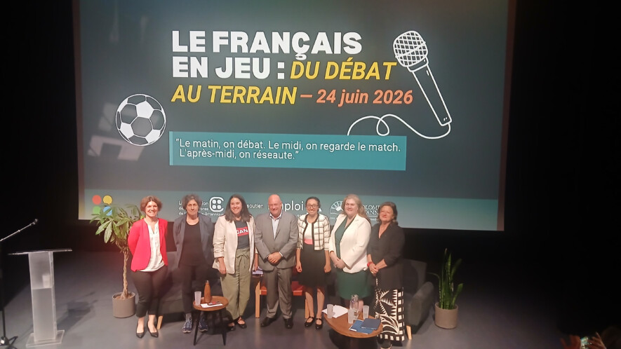 Emmanuelle Corne-Bertrand (DG de la FFCB), Chantal Hébert (journaliste politique), Suzanne Huot (professeure-chercheure), Luc Fournier (modérateur du débat), Lauren Touchant (professeure-chercheuse), Jennifer Blatherwick (MLA Coquitlam), Marie-Nicole Dubois (Présidente du CA de la FFCB) &mdash; Cécile Rey