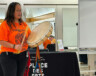 Christine Mackenzie leads the workshop with a traditional hide drum. &mdash; Photo courtesy of Place des Arts