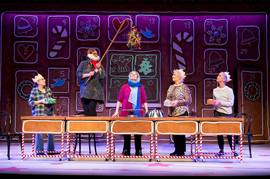 Erla Faye Forsyth, Deborah Williams, Allison Kelly, Barbara Pollar and Jill Daum in Mom’s the Word: Talkin’ Turkey, 2023. | Photo courtesy of Moonrider Products for the Arts Club Theatre Company.   