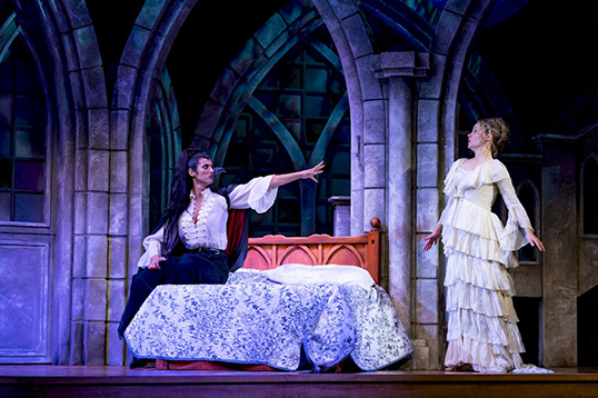 Synthia Yusuf and Kate Besworth in Dracula, a Comedy of Terrors. | Photo by Moonrider Productions for the Arts Club Theatre Company.   