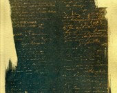 Il faut parfois une patience considérable pour arriver à déchiffrer la main d'écriture de Joseph-Mathurin Bourg. Ci-haut, un cyanotype tonifié à la verge d'or d'une page des registres de Carleton.  